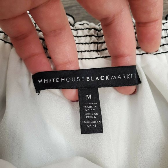 SOLD! White House Black Market Blouse White Pinstripe Off Shoulder Lined Top M - Picture 11 of 12